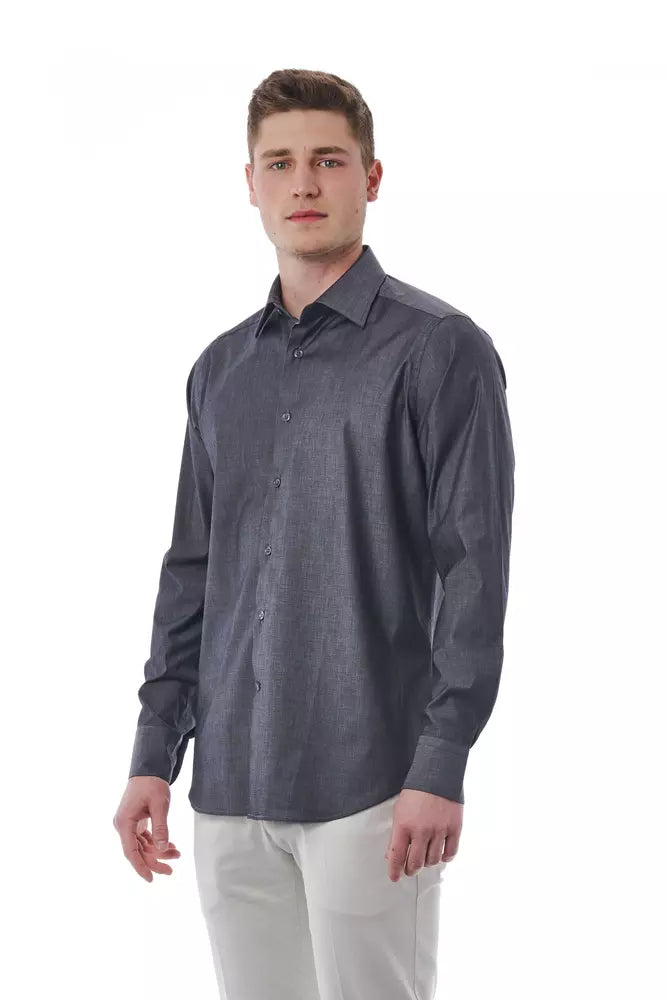 Camicia da uomo in cotone grigio Bagutta