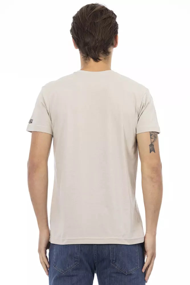 Trussardi Action Beige Cotton T-Shirt Uomo Scollo a V