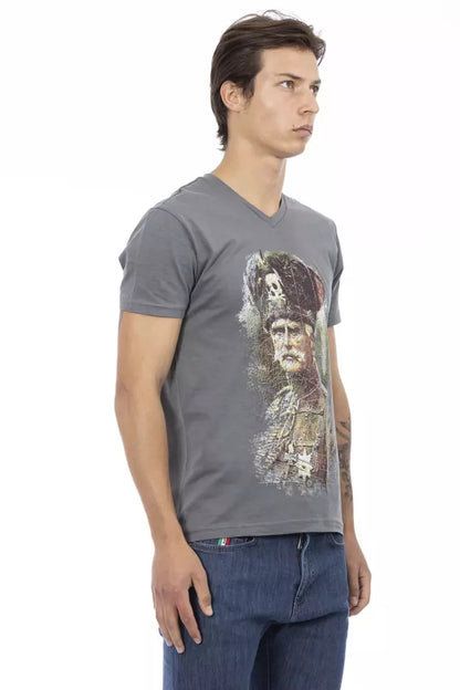 Trussardi Action T-shirt da uomo in cotone grigio con scollo a V