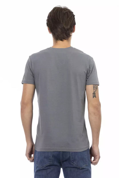 Trussardi Action T-shirt da uomo in cotone grigio con scollo a V