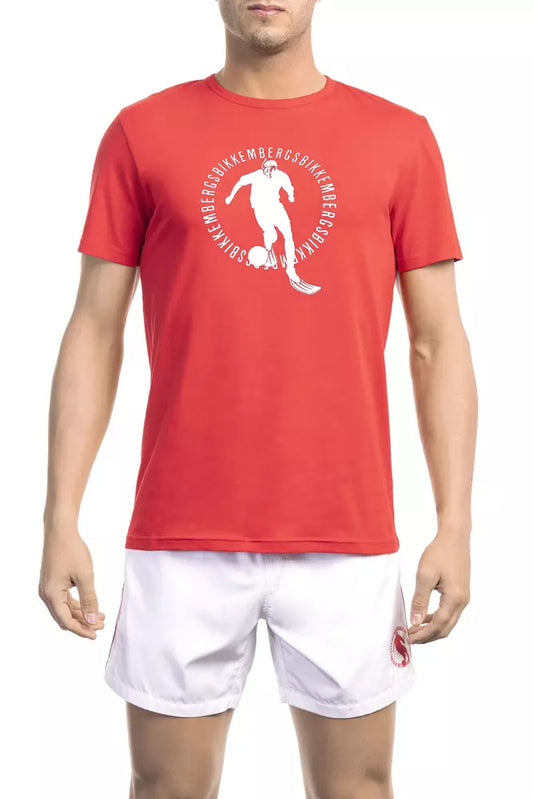 T-shirt da uomo in cotone rosso Bikkembergs