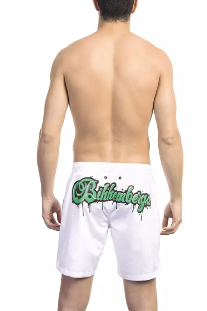 Bikkembergs Pantaloncini da bagno da uomo in poliestere bianco