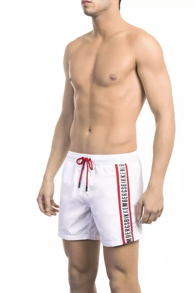 Bikkembergs Pantaloncini da bagno da uomo in poliammide bianco