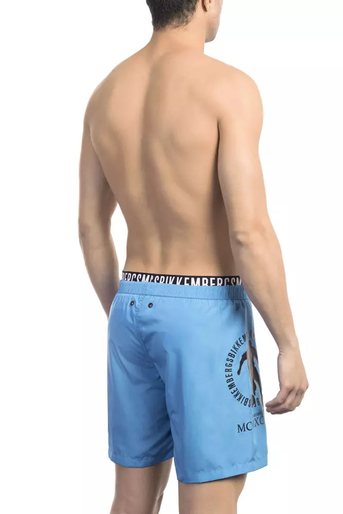 Bikkembergs Pantaloncini da bagno da uomo in poliestere azzurro chiaro