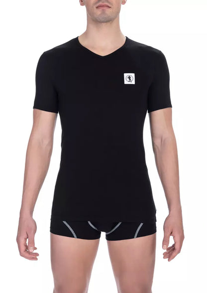 Bikkembergs T-shirt da uomo in cotone nero con scollo a V