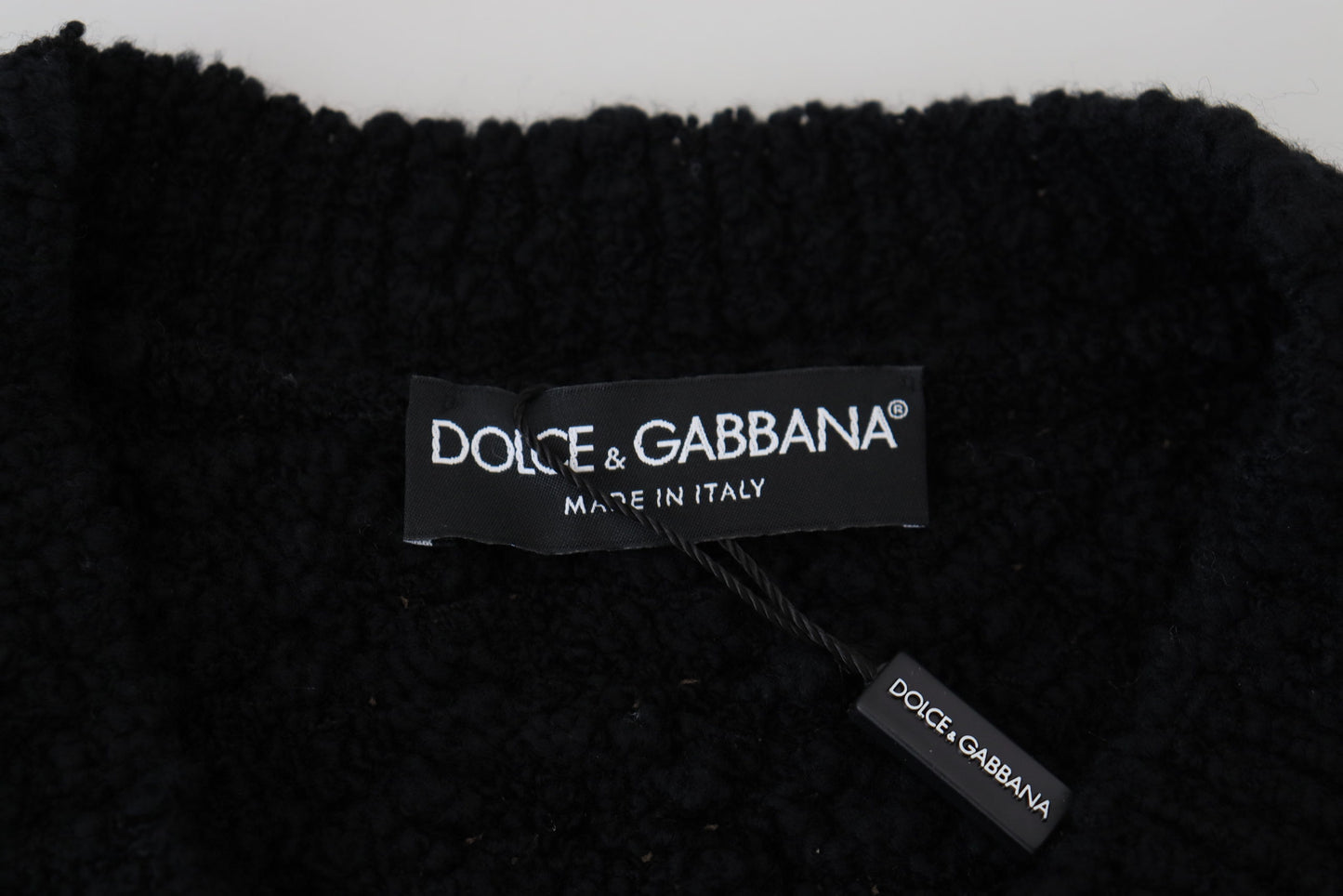 Dolce &amp; Gabbana Maglione elegante con scollo a V in misto lana nera