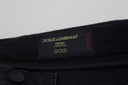 Черные гладкие джинсовые брюки из смесового хлопка Dolce &amp; Gabbana