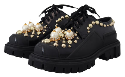 Dolce &amp; Gabbana intramontabili scarpe derby in pelle nera con accenti glam