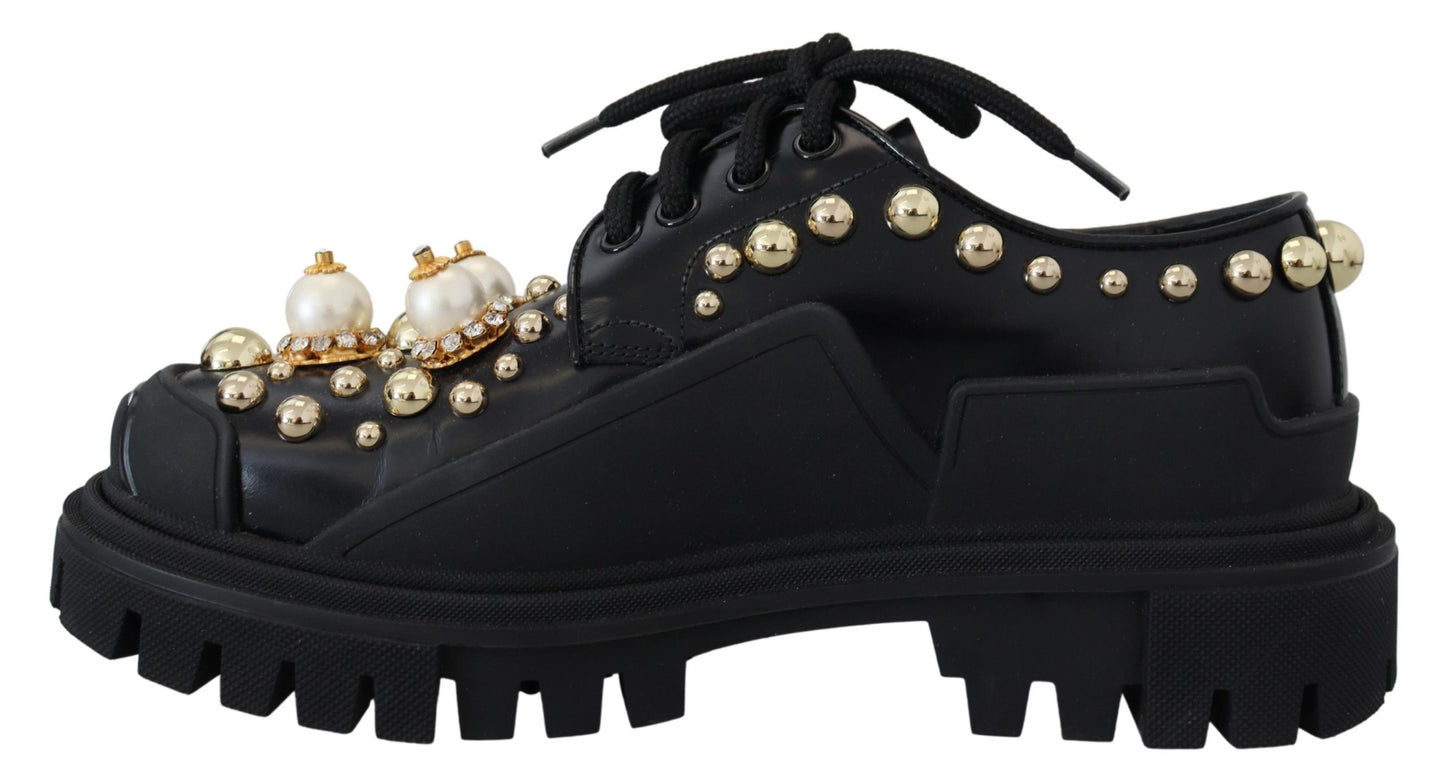 Dolce &amp; Gabbana intramontabili scarpe derby in pelle nera con accenti glam