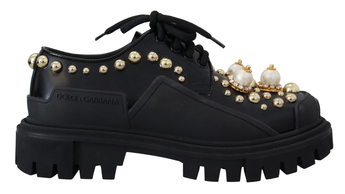 Dolce &amp; Gabbana intramontabili scarpe derby in pelle nera con accenti glam