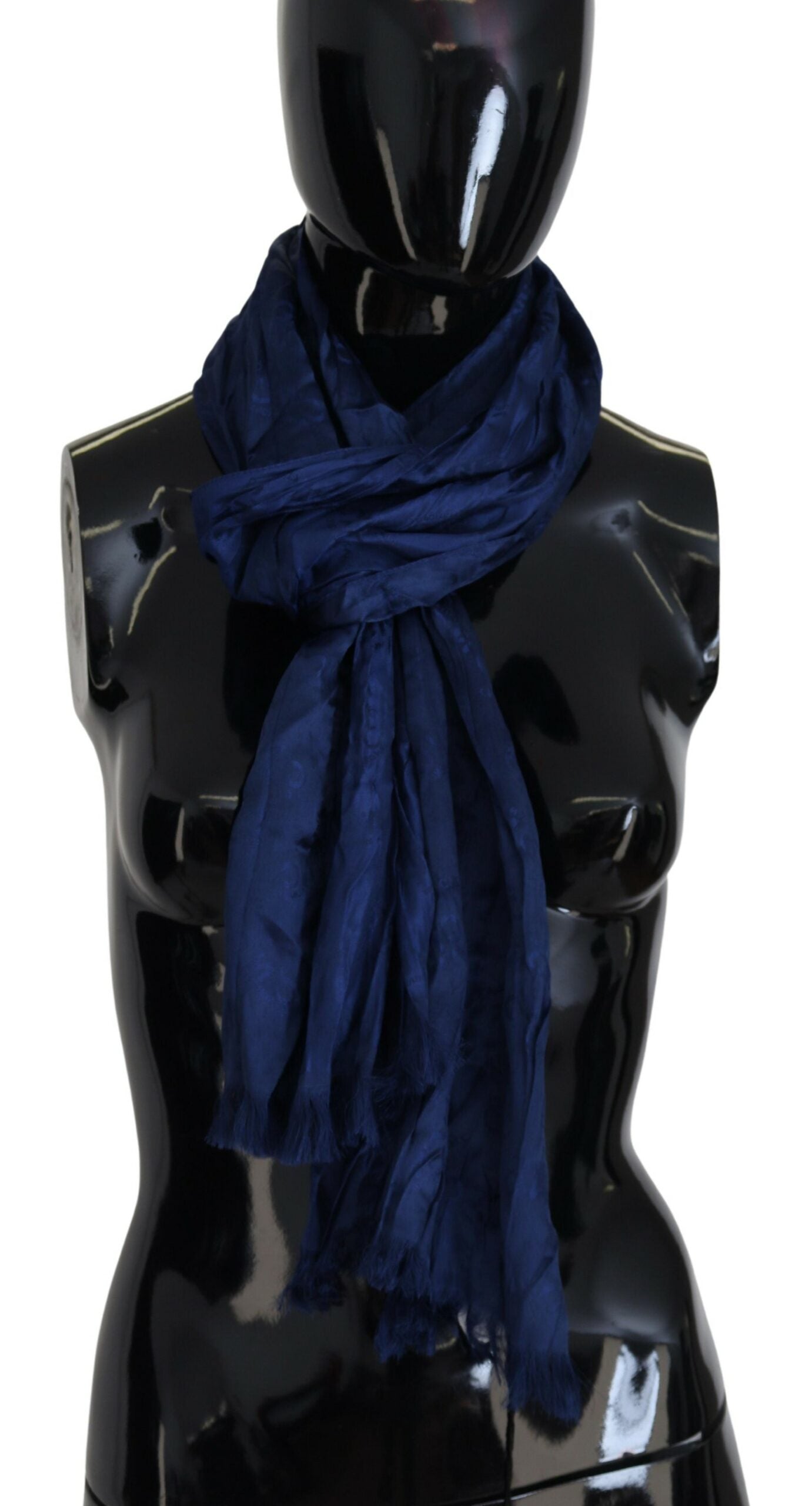 Costume National Elegante sciarpa con frange di seta in blu chic