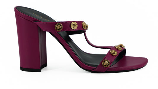 Versace eleganti sandali alti in pelle di vitello viola