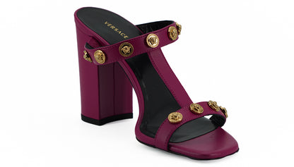 Versace eleganti sandali alti in pelle di vitello viola