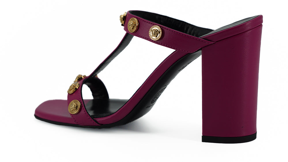 Versace eleganti sandali alti in pelle di vitello viola