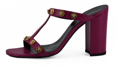 Versace eleganti sandali alti in pelle di vitello viola