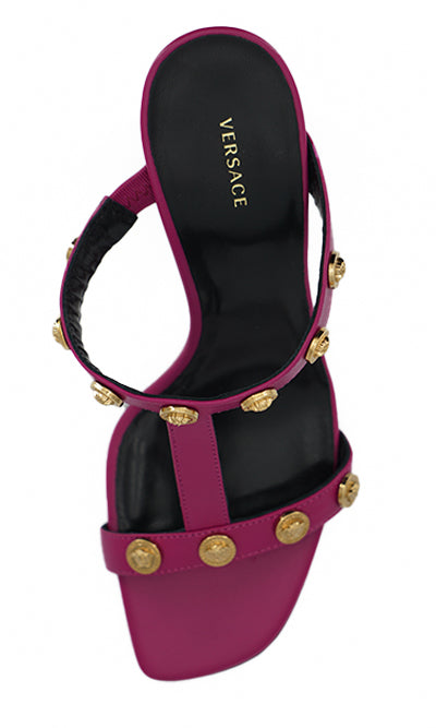 Versace eleganti sandali alti in pelle di vitello viola