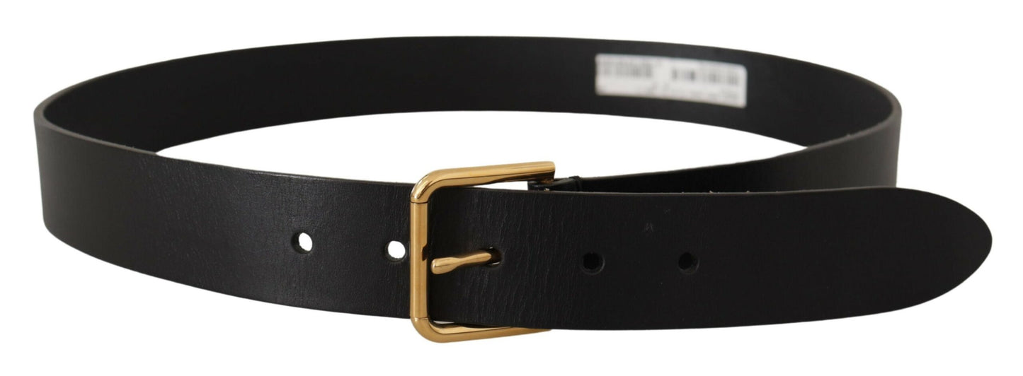 Dolce & Gabbana Elegant Black Leather Belt with Gold-Tone Buckle