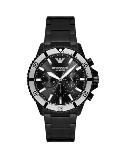 Emporio Armani elegante cronografo in acciaio nero