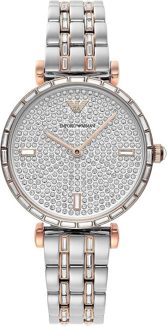 Orologio Emporio Armani elegante con pavé di cristalli bicolore