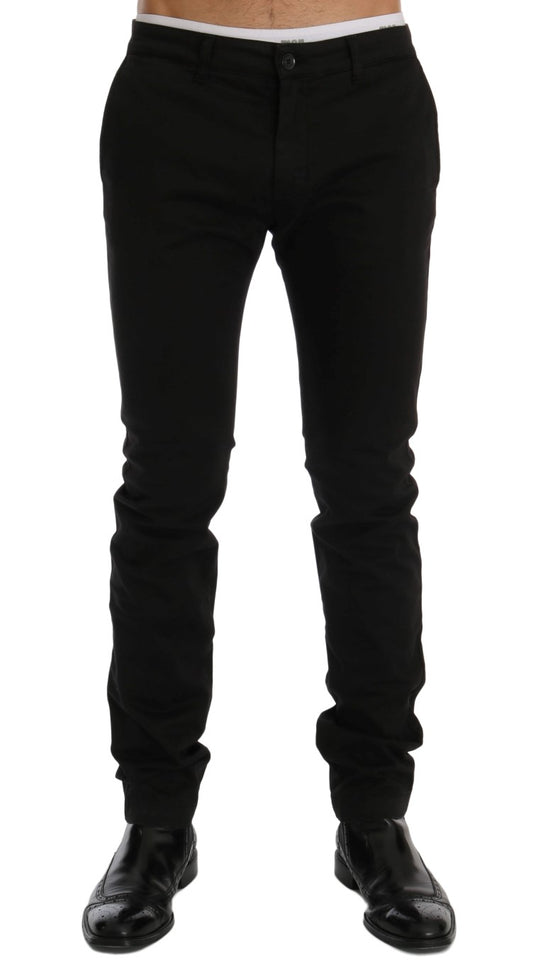 Pantaloni eleganti slim fit in cotone nero GF Ferre