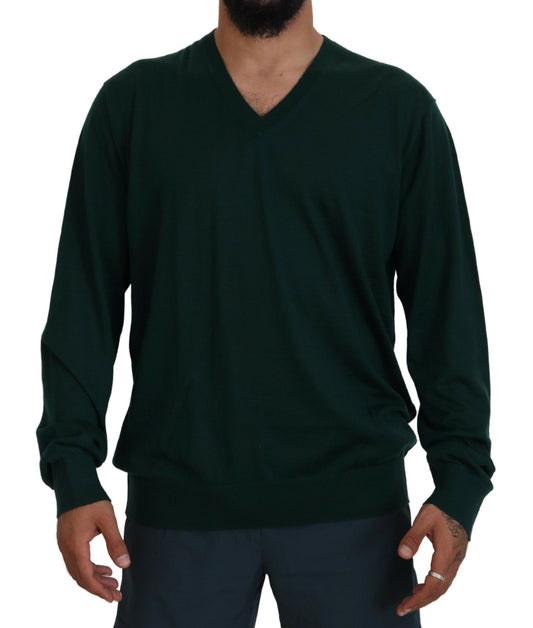 Dolce &amp; Gabbana Elegante Maglione In Cashmere Con Scollo A V Verde