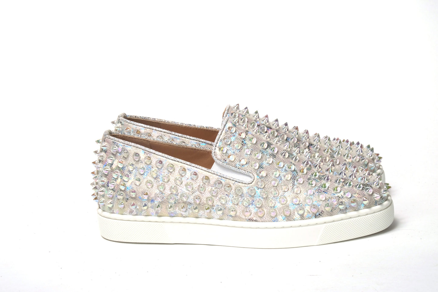 Christian Louboutin Sneaker piatta da donna in barca a rotelle bianca Ab/Clear Ab