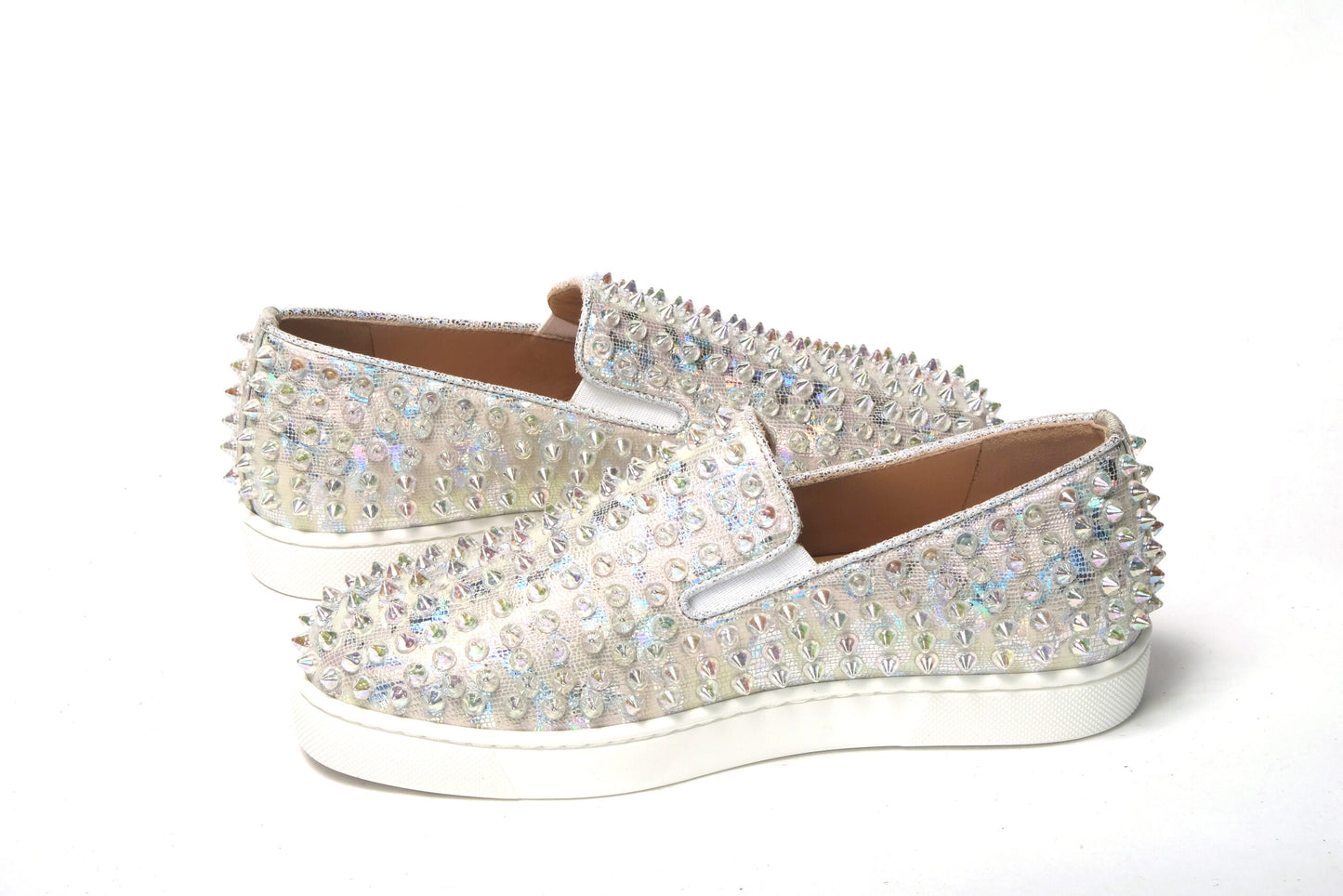 Christian Louboutin Sneaker piatta da donna in barca a rotelle bianca Ab/Clear Ab