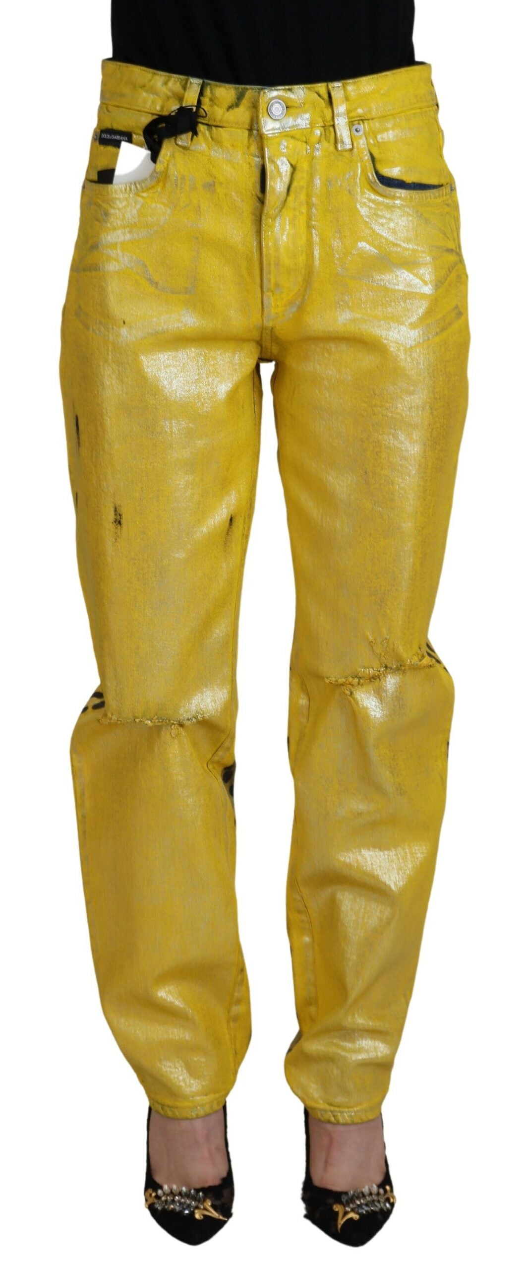 Jeans dritti a vita alta Dolce &amp; Gabbana Chic in giallo vibrante