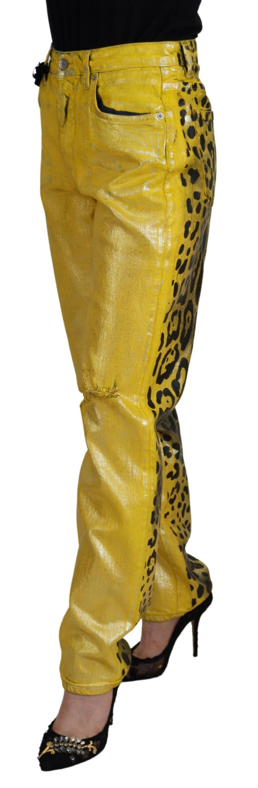 Jeans dritti a vita alta Dolce &amp; Gabbana Chic in giallo vibrante