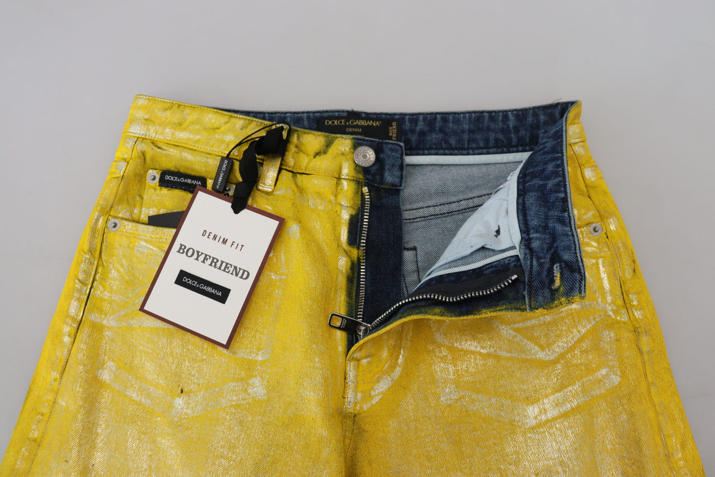 Jeans dritti a vita alta Dolce &amp; Gabbana Chic in giallo vibrante