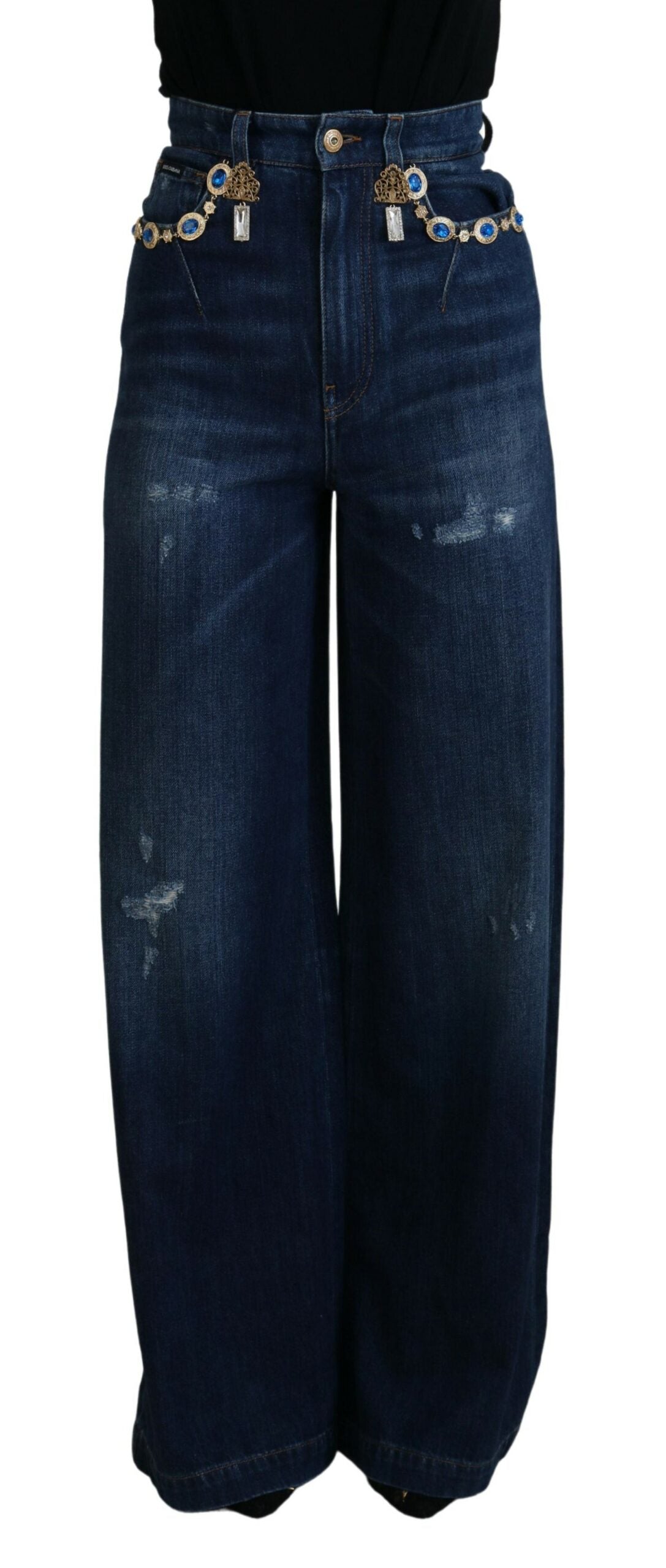 Jeans firmati a gamba dritta decorati Dolce &amp; Gabbana