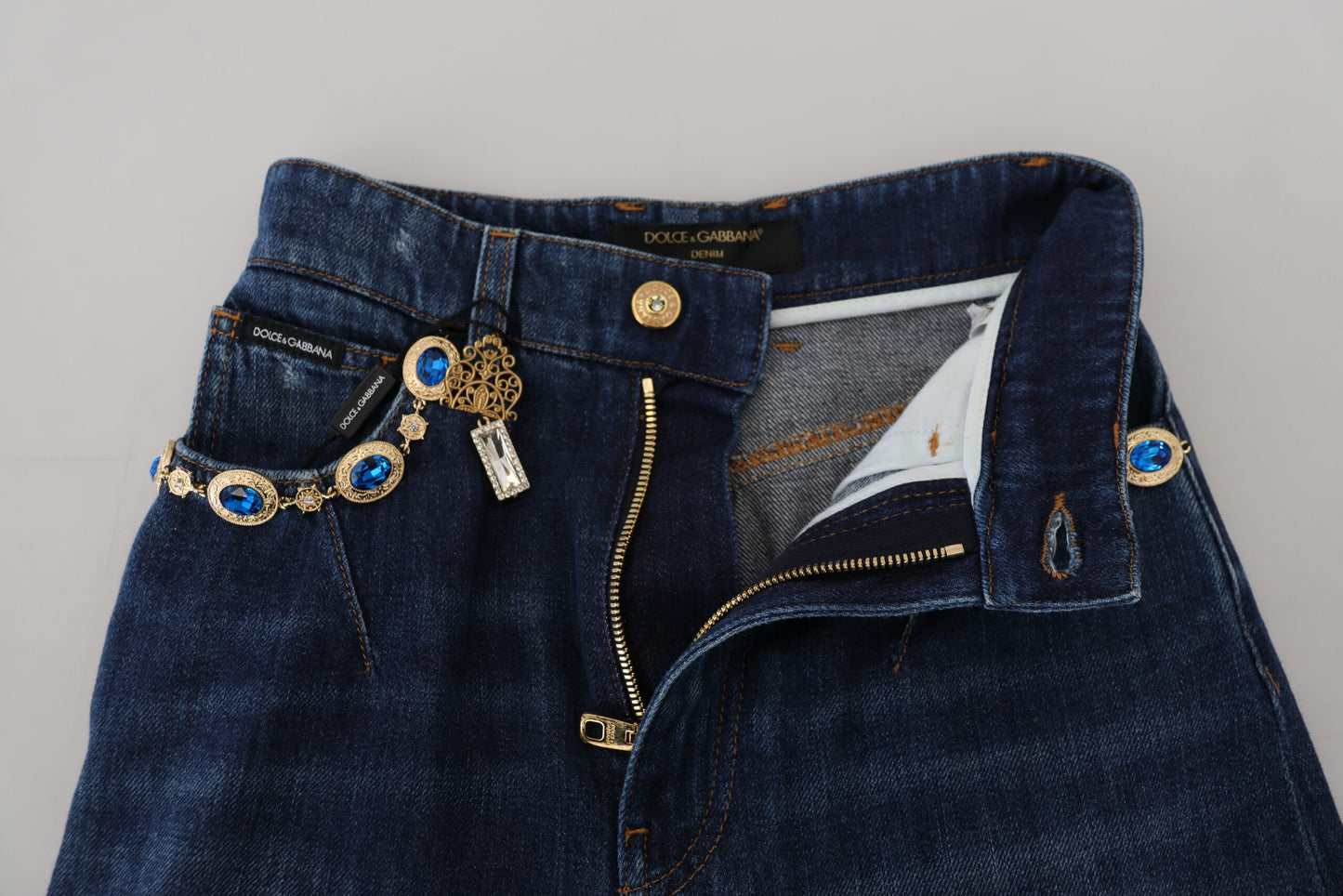 Jeans firmati a gamba dritta decorati Dolce &amp; Gabbana