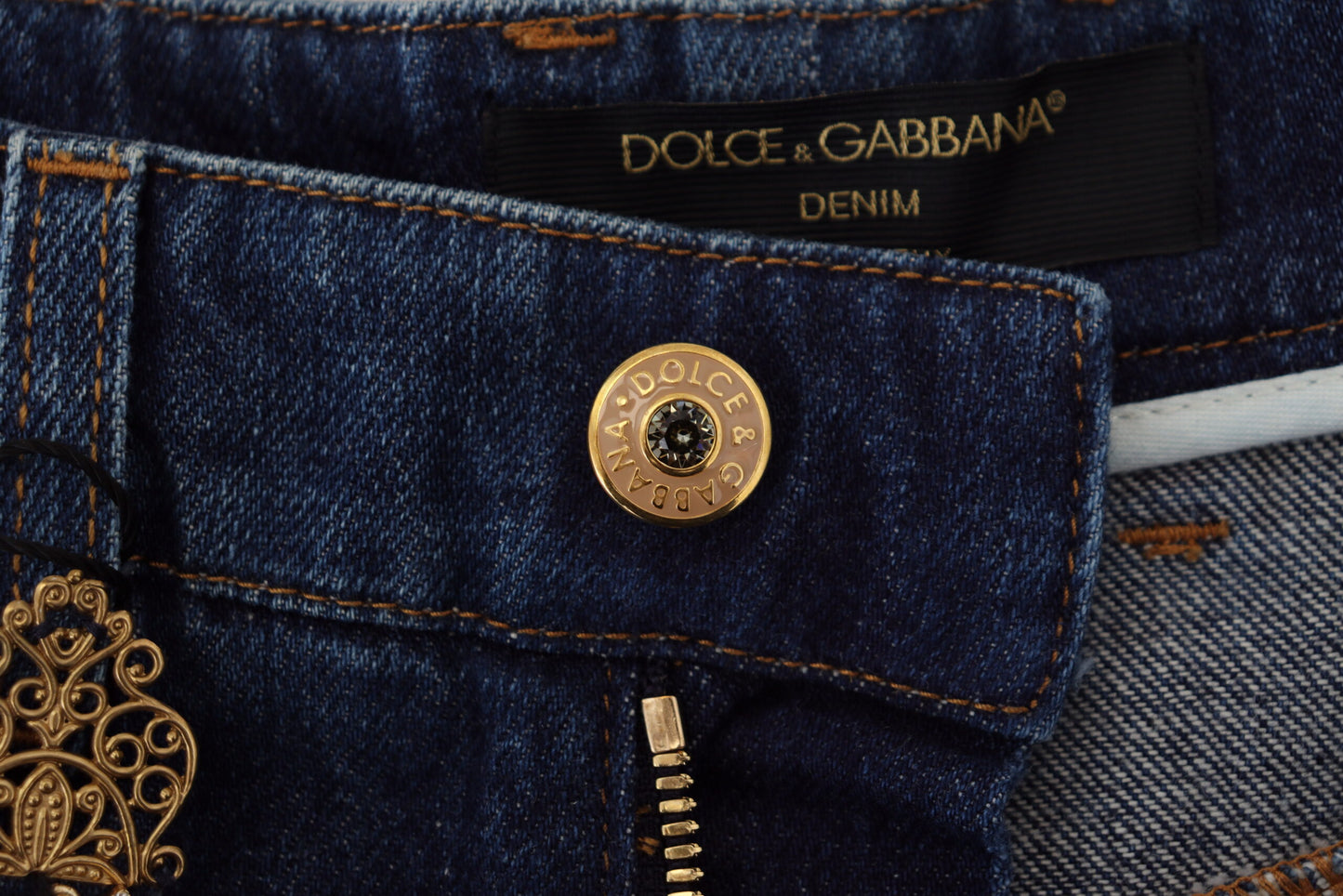 Jeans firmati a gamba dritta decorati Dolce &amp; Gabbana