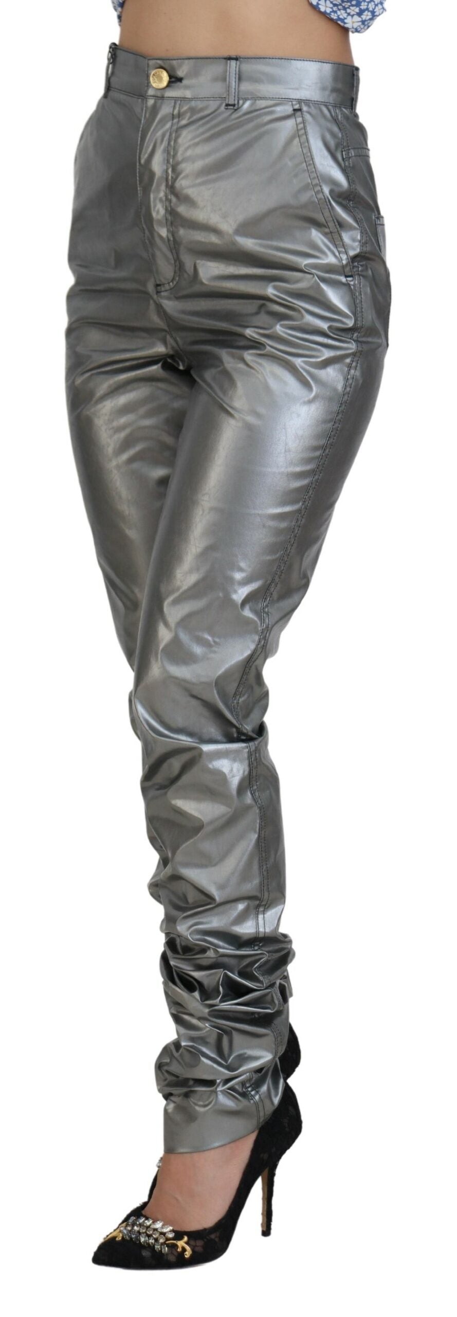 Dolce & Gabbana Elegant High Waist Skinny Pants in Silver