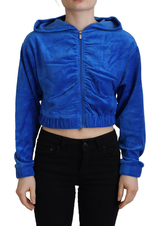 Maglione corto con zip e cappuccio Juicy Couture Glam in blu