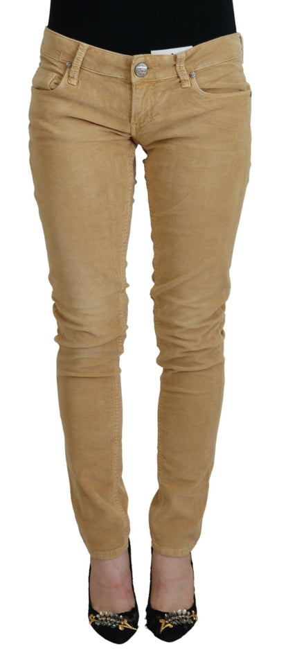 Pantaloni skinny in velluto a coste a vita bassa marrone Acht Chic