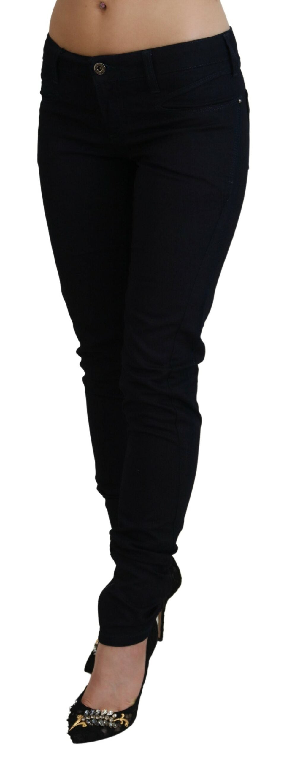 Costume National Chic Jeans skinny in denim nero a vita bassa