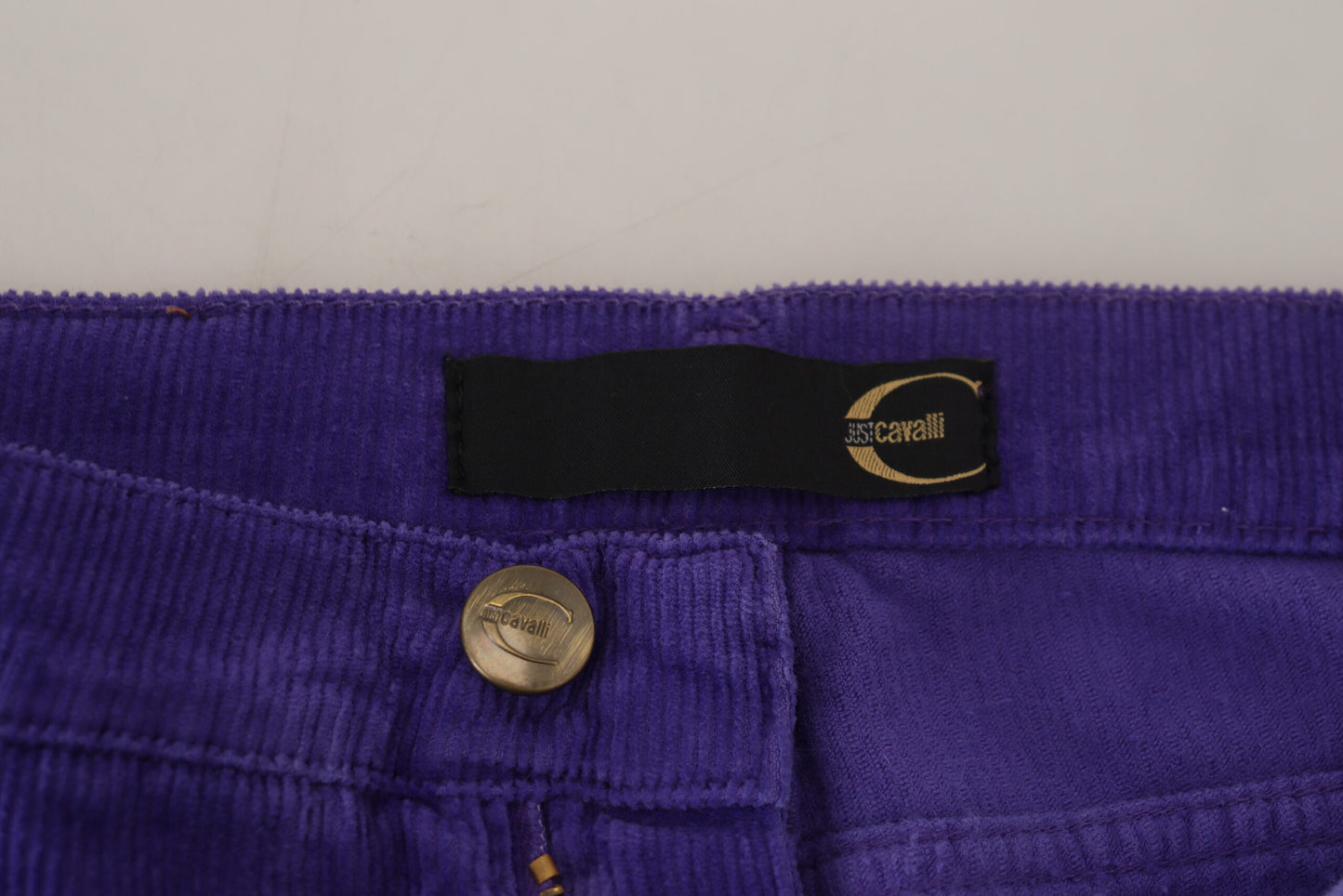 Just Cavalli eleganti pantaloni dritti in velluto a coste viola