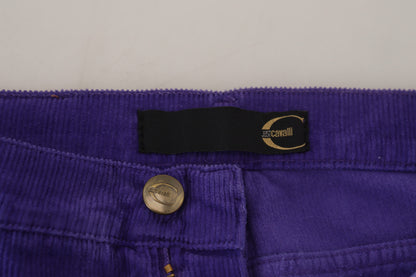 Just Cavalli eleganti pantaloni dritti in velluto a coste viola