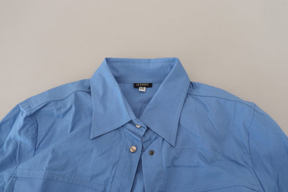 Polo elegante a maniche lunghe in cotone blu Ferre