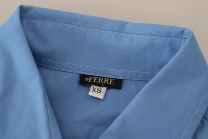 Polo elegante a maniche lunghe in cotone blu Ferre