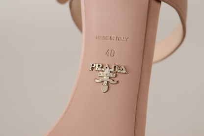 Кожаные туфли на каблуке Prada с мерцающим розовым золотом