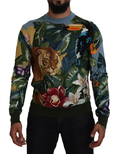 Maglione in lana e seta con ricamo Jungle di Dolce &amp; Gabbana