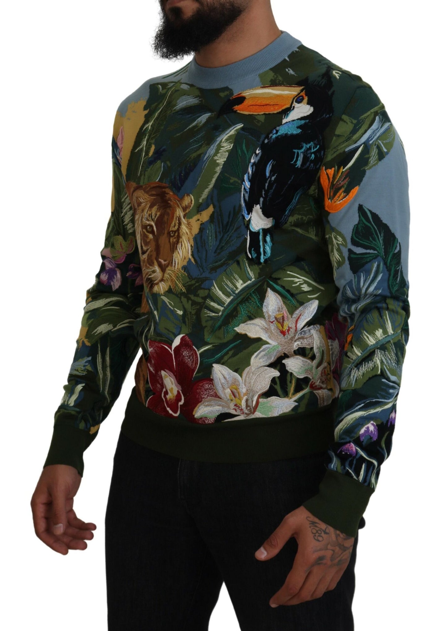 Maglione in lana e seta con ricamo Jungle di Dolce &amp; Gabbana