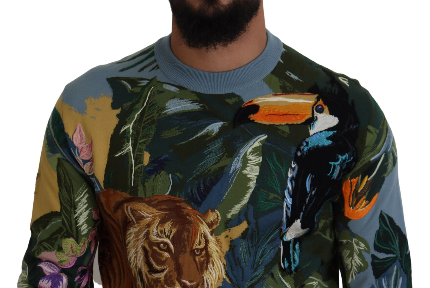 Maglione in lana e seta con ricamo Jungle di Dolce &amp; Gabbana