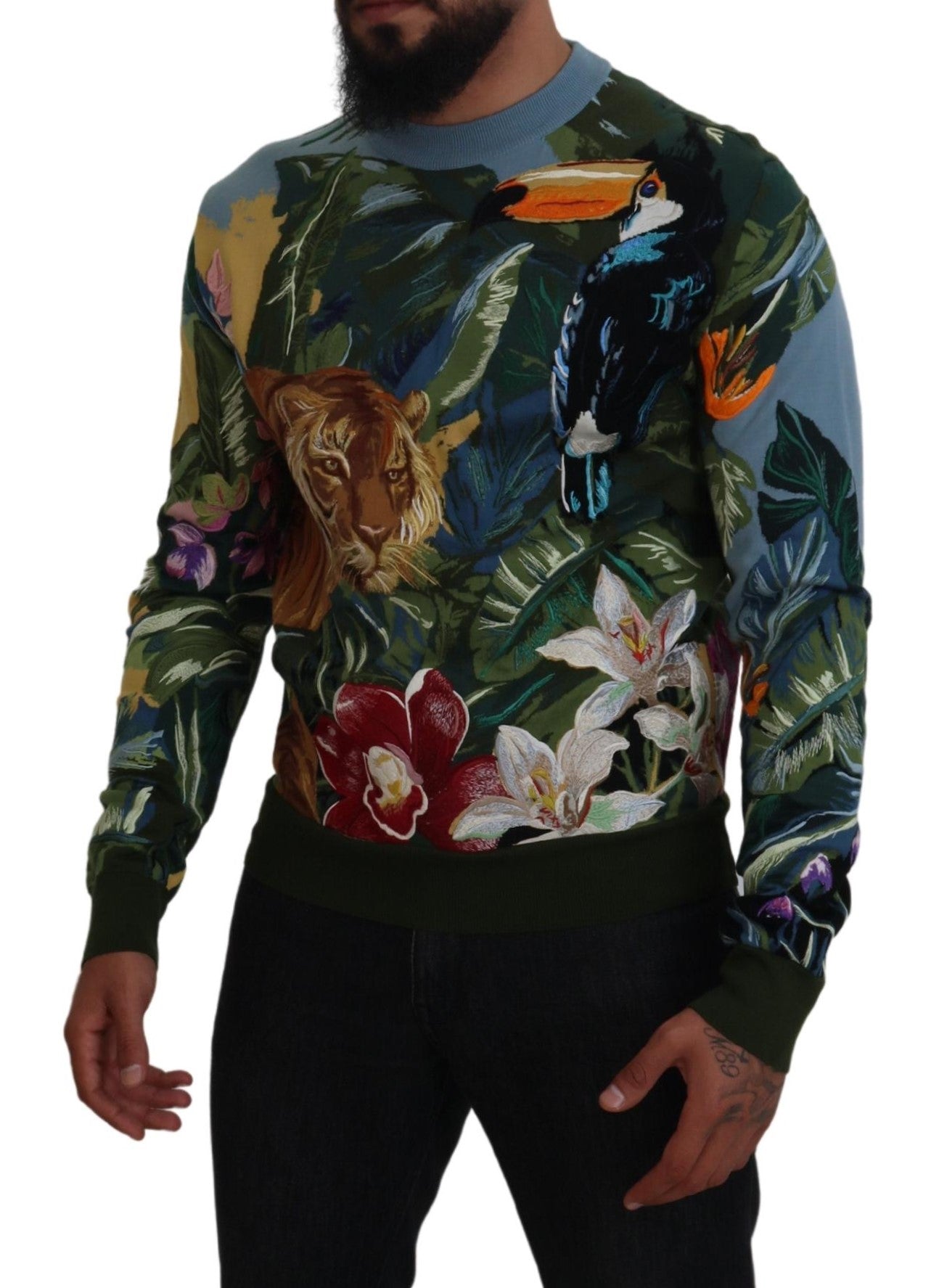 Maglione in lana e seta con ricamo Jungle di Dolce &amp; Gabbana