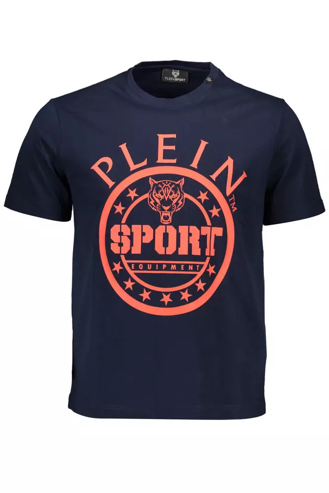 T-shirt Plein Sport in cotone blu rialzato con dettagli esclusivi