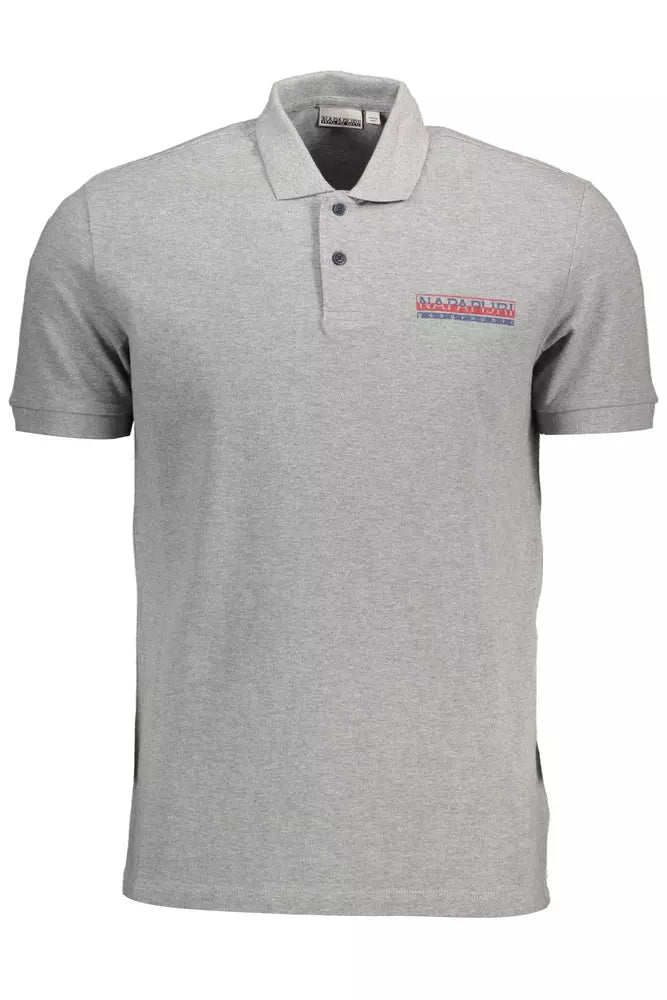 Napapijri Sleek Gray Cotton Polo with Signature Print