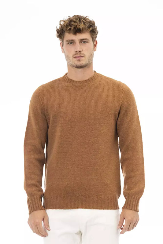 Maglione da uomo in pelle di alpaca beige Alpha Studio