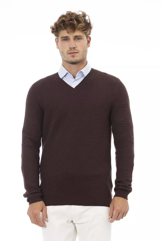 Maglione da uomo Alpha Studio in lana merino marrone